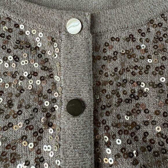 WHITE HOUSE BLACK MARKET WOMENS GOLD SEQUIN Snap Button Cardigan XS - Picture 9 of 13